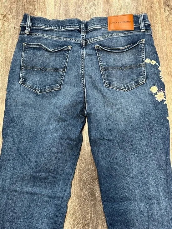 Lucky Brand Dark Blue Straight-Leg Jeans with Floral Embroidery - Picture 3 of 3